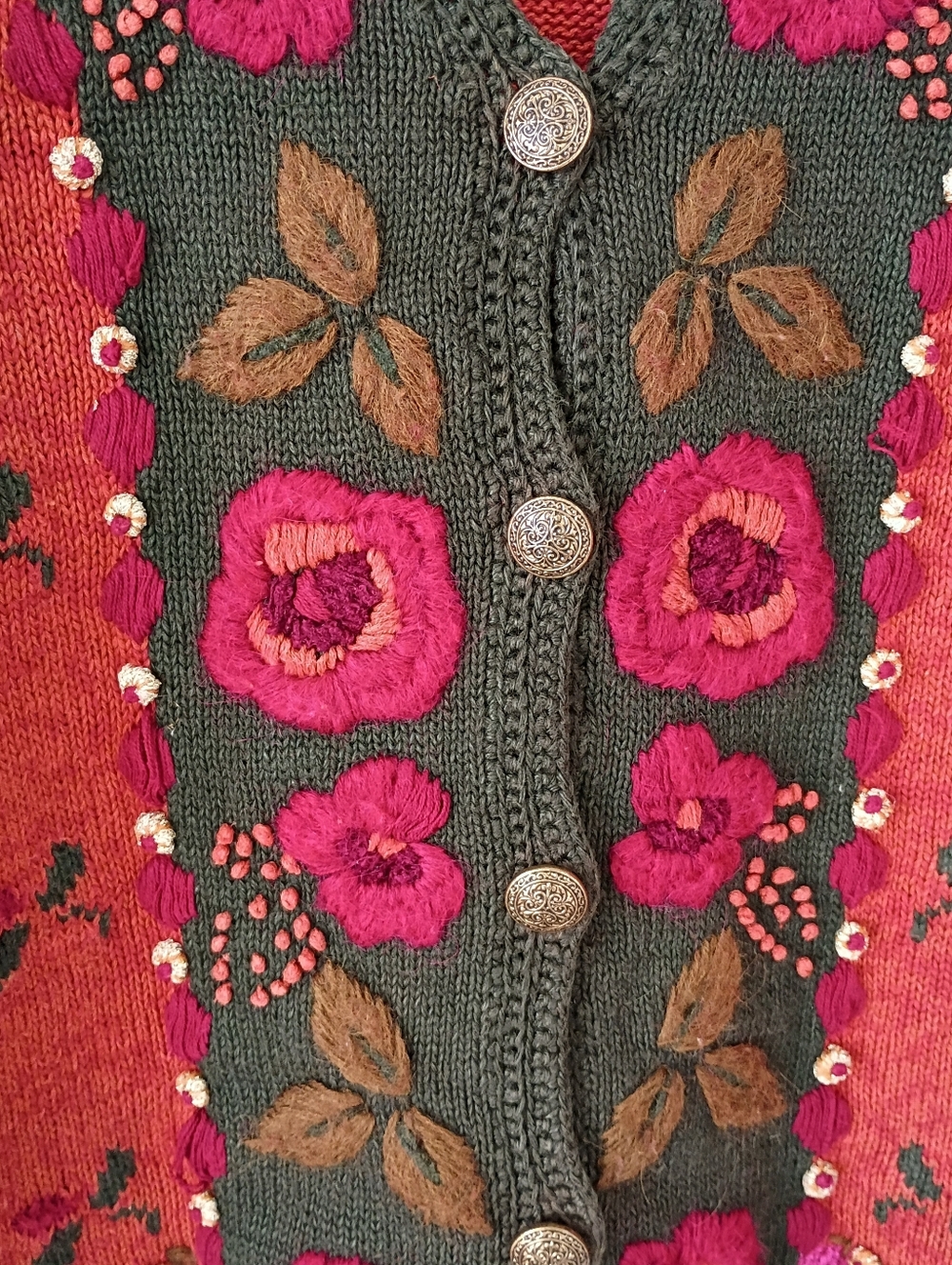 Vintage Northern Isles Hand Knit Floral Embroidered Sweater Cardigan Bohemian - Picture 3 of 11